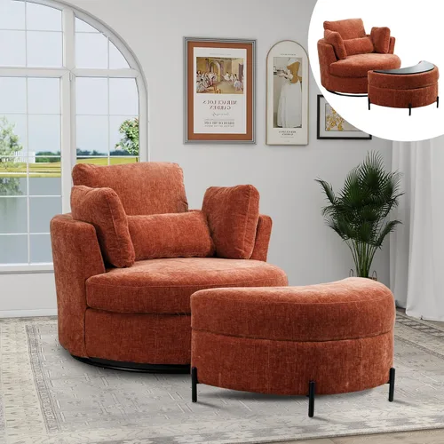Miniatura 15 de Chifee & Vingol Silla decorativa giratoria de gran tamaño de 40.35 pulgadas, silla redonda tapizada de barril con almohadas, sillas giratorias