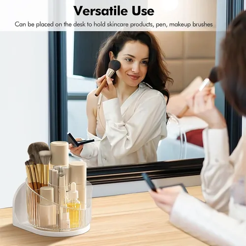 Miniatura 6 de Poeland Organizador de brochas de maquillaje montado en la pared, soporte de maquillaje giratorio 360 con 6 compartimentos para productos de cuidado