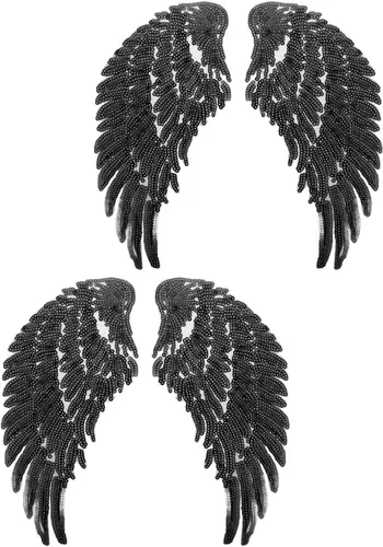 Sequin Angel Wing Embroidery Applique Patch 2 Pairs Black DIY Clothing Sewing Patch Garment Decor for Jackets Shirts and Clothes Repair