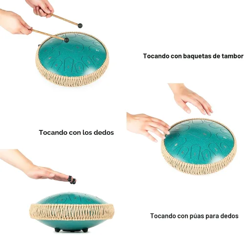 Miniatura 4 de HOPWELL Tambor de Lengua de Acero - 13 Pulgadas 15 Notas Tambor de Lengua - Tambor Handpan con Libro de Música, Mazos para Tambores Handpan y Bolsa