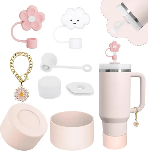 Miniatura 15 de Conjunto de accesorios para taza Stanley, incluye 2 piezas de cubierta de pajita de 0.4 pulgadas, 1 tapón antiderrame de silicona, 1 lindo encanto