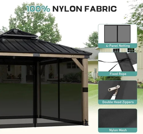 Miniatura 8 de Aoodor Mosquitera Universal para Gazebo de 10 x 10 pies, 4 Paneles Laterales de Repuesto con Cremalleras Dobles para Patio, Patio Trasero, Terraza