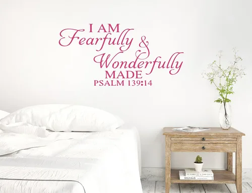 Miniatura 8 de 46 x 24 pulgadas, texto en inglés "I Am Fearfully and Wonderfully Made Salmo 139:14, Biblia cristiana, versículo bíblico, calcomanía de pared, mural