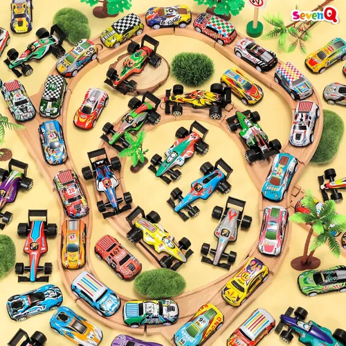 Miniatura 2 de SevenQ Coches de juguete para niños con caja de almacenamiento, 67 unidades de autos de carreras a granel, juguetes de caja del tesoro para el aula