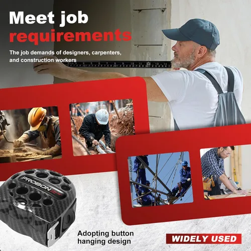 Miniatura 7 de Cinta métrica negra 25FT/7.5M de acero inoxidable con escala de doble cara, impermeable, retráctil, cinta de medición práctica para construcción