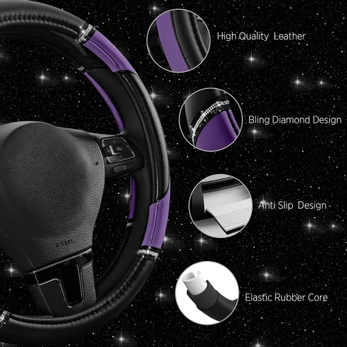 Miniatura 4 de Road Comforts Leather Steering Wheel Cover - Made with PVC Leather - Anti-Slip, Universal Fit 14 1/2 inches to 15 inches - Purple Púrpura