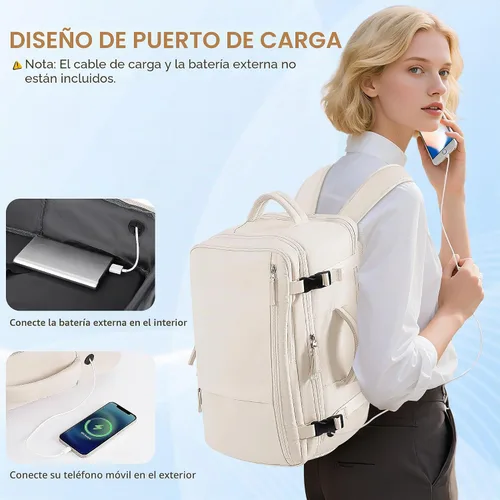Miniatura 4 de Mochila de viaje Beraliy aprobada por aerolíneas para hombres y mujeres, Beige, Grande, Mochilas de viaje