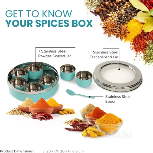 Miniatura 4 de DUDKI Homes - Caja Masala de acero inoxidable, caja de especias, Masala Dabba con organizador de cocina con tapa transparente con 7 recipientes