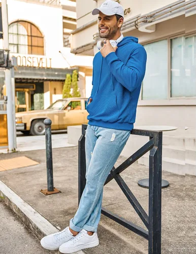 Miniatura 3 de COOFANDY Sudadera con capucha para hombre, manga larga, casual, con bolsillo, de punto gofre