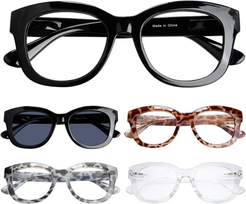 Eyekepper Paquete de 5 lentes de lectura de gran tamaño, lectores retro para mujer, incluyen lectores Sunshine +0.50