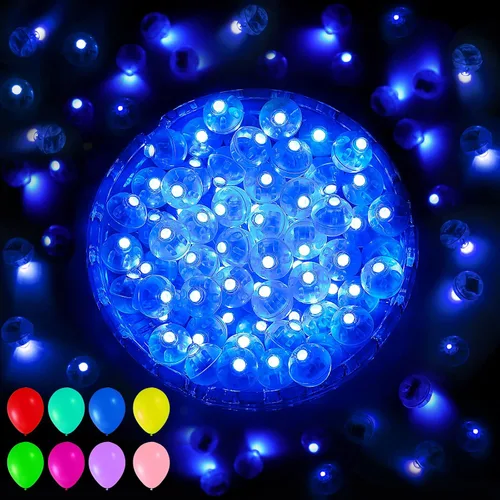 Aogist 50 Piezas Luces para Globos Azules con Aro para Colgar, Mini Lámpara de Bola Redonda Pequeña Luz LED para Linternas de Papel y Vidrio,
