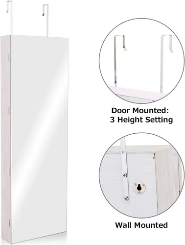 Miniatura 7 de Giantex Armario de joyería montado en la pared armario de joyería con cerradura con pantalla completa espejo más grande y ancho de 16 pulgadas caja
