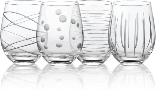 Miniatura 14 de Joeyan Copas de vino tinto y blanco sopladas a mano, copas de tallo con patrón de rayas y puntos, juego de cristalería de tallo largo tallado Copas