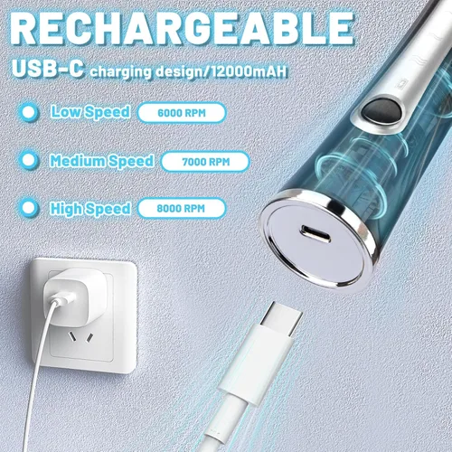 Miniatura 2 de TonJin Espumador de Leche USB-C Recargable de Mano con Varilla y 2 Batidores de Acero Inoxidable 304, Nuevo Mejorado con 3 Velocidades, Espumador