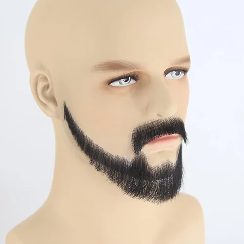 Extensión de barba facial de cabello humano, bigote negro, disfraz de barba falsa para adultos y hombres, maquillaje realista de encaje, barbas
