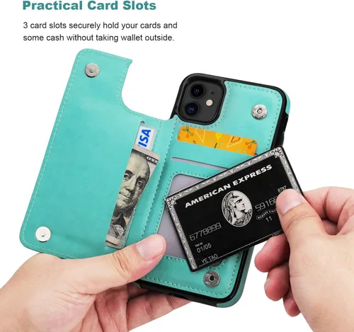 Miniatura 5 de Vaburs Funda compatible con iPhone 11 con tarjetero y diseño de mariposa en relieve, piel sintética de alta calidad, doble botones magnéticos, a