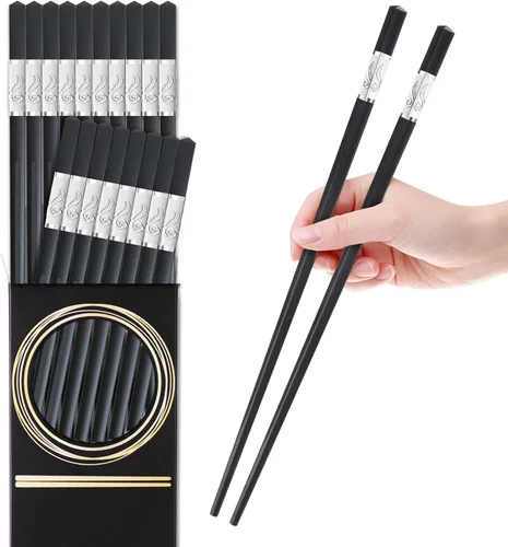 Miniatura 8 de GLAMFIELDS 10 pares de palillos de fibra de vidrio - palillos reutilizables para sushi y comida, aptos para lavavajillas, 9.5 pulgadas - Flor negra