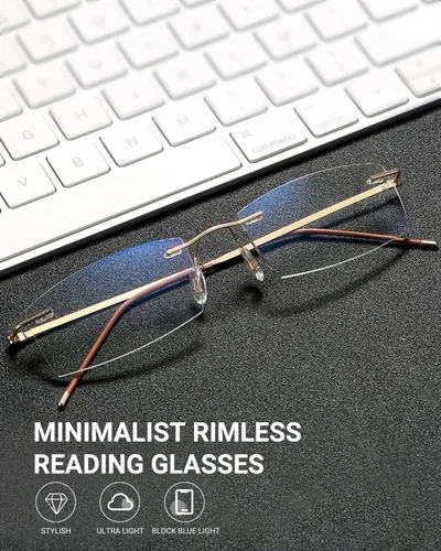 Miniatura 2 de TERAISE Lentes de lectura sin montura para hombres y mujeres, lectores ligeros de metal transparente, lentes de computadora con bloqueo de luz azul