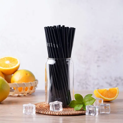 Miniatura 4 de 500 popotes flexibles de plástico desechables negros (0.23 pulgadas de diámetro y 7.7 pulgadas de largo)