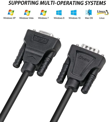 Miniatura 6 de DTech DB9 RS232 - Cable serie macho a hembra, cable de módem nulo, línea cruzada TX RX para comunicación de datos (10 pies, negro)