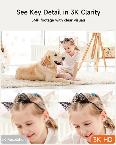 Miniatura 2 de Cámara de seguridad inteligente 3K para interiores con detección de IA humana/mascota/facial, cobertura panorámica de 360°, audio de 2 vías, Wi-Fi