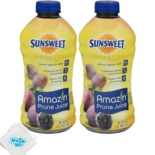 MunchMo Sunsweet - Jugo de ciruela pasa, 32 onzas, 2 paquetes, sin pulpa, jugo 100% natural, 0.11 onzas de fibra por porción, buena fuente de