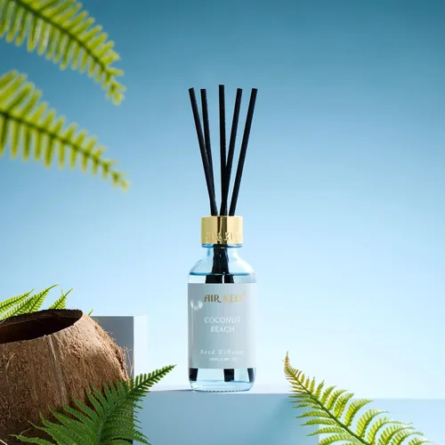 Miniatura 4 de Airkeep Juego de difusor de junco, 3.38 onzas líquidas, difusor de aceite de playa de coco con 8 varillas de caña, difusor de varillas de fragancia