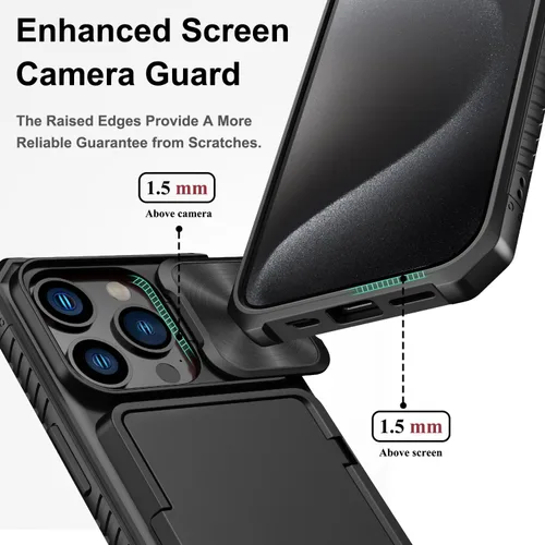 Miniatura 6 de BXYJY Funda tipo cartera para iPhone 15 Pro con tarjetero (4-5 tarjetas) y cubierta deslizante para cámara y soporte, protección contra caídas