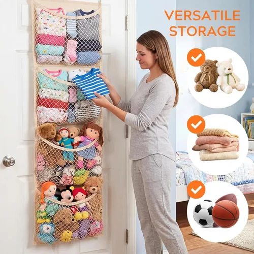 Miniatura 6 de Almacenamiento de animales de peluche sobre la puerta, organizador de juguetes de algodón para almacenamiento de juguetes de peluche, suministros