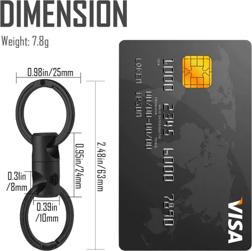 Miniatura 8 de KeyUnity KM04 Clip de llavero de mosquetón de titanio y llavero giratorio KA15BK de doble extremo