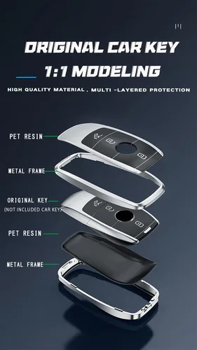 Miniatura 3 de ontto Funda inteligente para llave de automóvil, marco de metal y carcasa de resina para llave de automóvil para Mercedes-Benz Clase A Clase C Clase