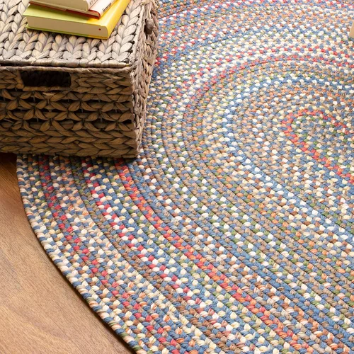 Alfombra trenzada azul/multicolor, ovalada de 2 x 3 pies, para cocina y entrada, reversible, material que oculta las manchas, fabricada en Estados