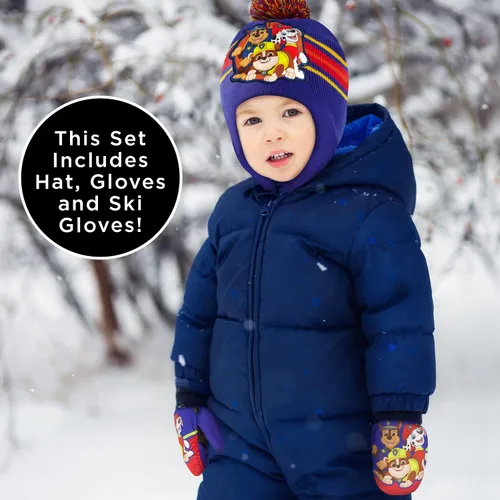 Miniatura 2 de Nickelodeon Paw Patrol - Gorro de invierno para niños pequeños con guantes de punto y guantes de esquí aislados, para niños de 2 a 4 años, Paw Patrol