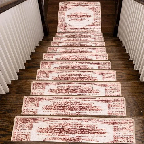 Miniatura 13 de Benissimo, Alfombras antideslizantes para peldaños de escalera, juego de 13 (9 x 32 pulgadas), para peldaños de madera de interior, diseño impreso