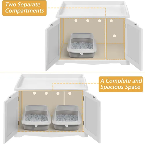Miniatura 5 de Yaheetech Caja de arena para gatos, muebles de arena ocultos, baño para gatos, jaula para mascotas, banco de almacenamiento decorativo para Blanco