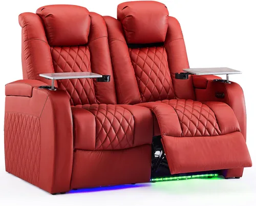 Miniatura 27 de Weilianda Asientos de Cine en Casa de Cuero de Grano Superior Silla Reclinable con Reposacabezas Eléctrico y Reclinación Asientos de Película Sofá