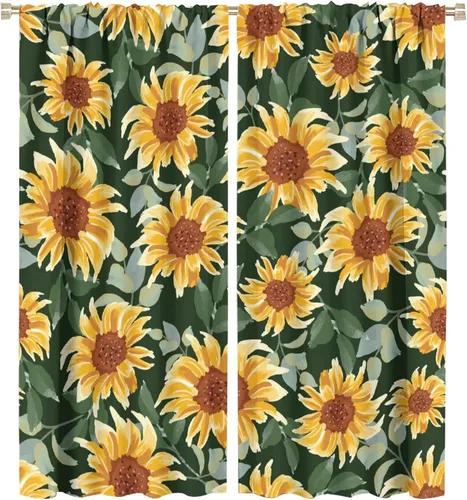 Miniatura 14 de Cortinas opacas de girasol, diseño natural, de granja, floral, con bolsillo para barra, para ventana, para dormitorio, sala de estar, 42 x 45