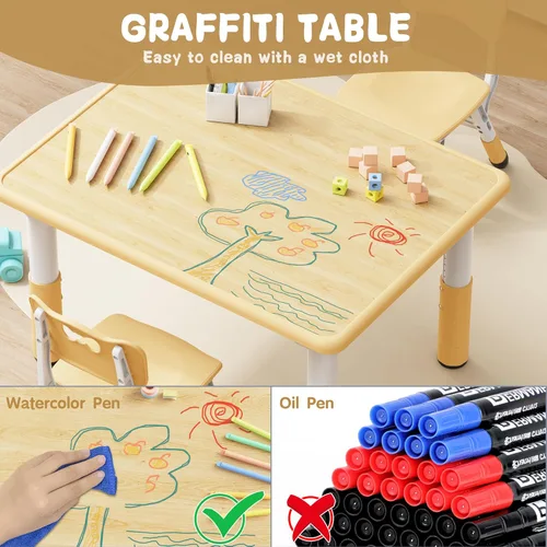 Miniatura 2 de Brelley - Juego de mesa y 2 sillas para niños, escritorio infantil ajustable en altura de 31.5" L x 23.6" W y juego de sillas, escritorio con diseño