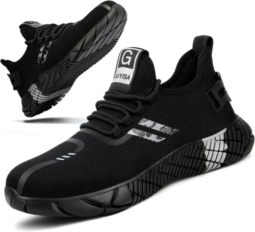 KGJIANDA Zapatos de trabajo con punta de acero para hombres, zapatos de trabajo para mujeres, zapatos indestructibles de seguridad, zapatos de punta
