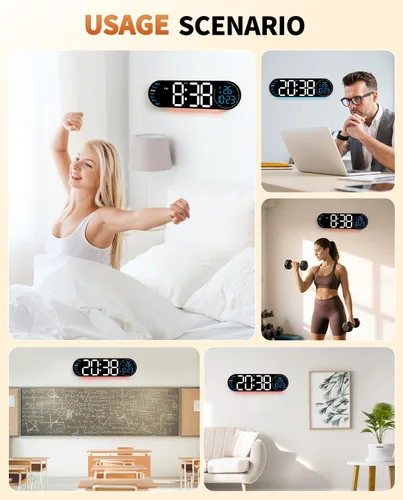 Miniatura 8 de Reloj de pared digital grande de 17.2 pulgadas con control remoto de 9 colores cambiantes, fecha, semana, temperatura, atenuación de brillo
