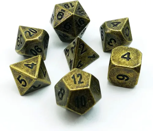 Bescon Antiguo Latón Sólido Metal Poliédrico D&D dados Set de 7 cobre antiguo Metal RPG Juego de rol Juego de dados 7pcs Set