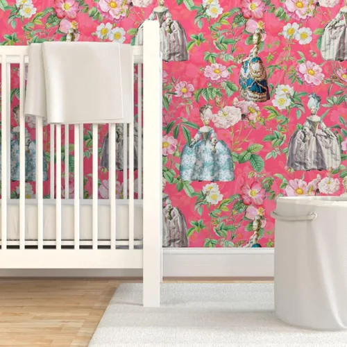 Miniatura 6 de Papel tapiz para despegar y pegar, flores francesas, rosas, jardín, rosa, estilo vintage, siglo botánico, flores para niñas, papel tapiz extraíble