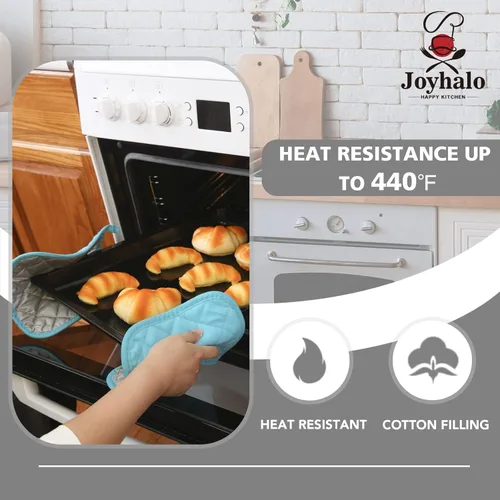 Miniatura 4 de Joyhalo Paquete de 4 agarraderas para ollas de cocina, agarraderas de horno de algodón con gran resistencia al calor, almohadillas térmicas Aqua