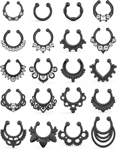 SCERRING Aros falsos para tabique nasal, circonita cúbica transparente, no perforada, gancho para nariz, septum, piercing para el cuerpo, joyería de