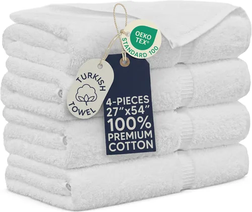 Miniatura 31 de Towel Bazaar Toallas Turcas de Algodón Premium Súper Suaves y Absorbentes (Juego de 2 Toallas de Baño Grandes, Blanco)