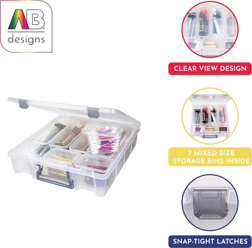 Miniatura 26 de AB Designs 6967ABD Super Satchel con 9 contenedores mezclados en el interior, contenedor apilable para organización de almacenamiento en el hogar