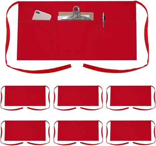 TOPTIE Paquete de 6 delantales de cintura para camarero y camarero con 3 bolsillos, medio delantal para chef de cocina, 24 pulgadas de ancho x 12