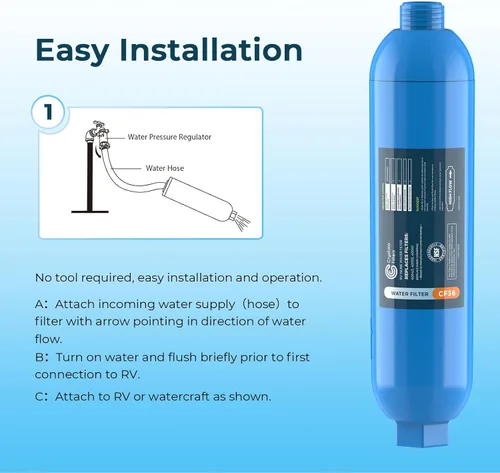 Miniatura 4 de CRYSTALA Filtro de agua para vehículos recreativos/caravana, filtro de agua en línea que reduce eficazmente mal sabor, olores, cloro y sedimentos