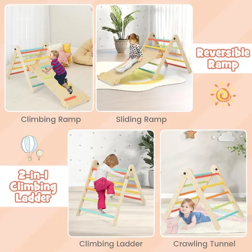 Miniatura 2 de Costzon Juguetes de escalada para niños pequeños, 4 en 1 plegables de madera Montessori para niños, juguetes de escalada triangulares con rampa