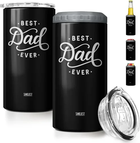 Miniatura 9 de SANDJEST Regalos para Papá Bonito de Bonus - Vaso de 12oz de la Hijastra, el Hijo - Diseño 4 en 1 Vaso de Papá Paso Aislante Enfriador de Latas